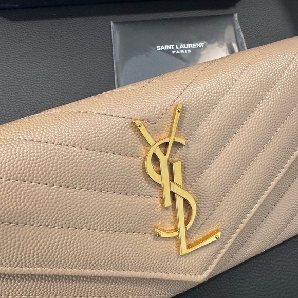 YSL Monogram Large Flap Wallet in Grained Leather in Dark Beige - Picture 5 of 10